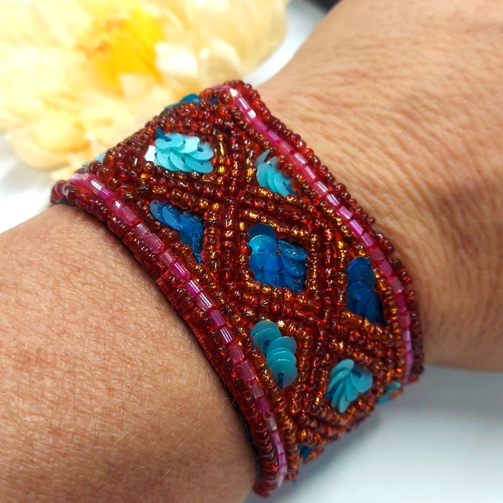 B061 Sequin & Seed Bead Handmade India Bracelet